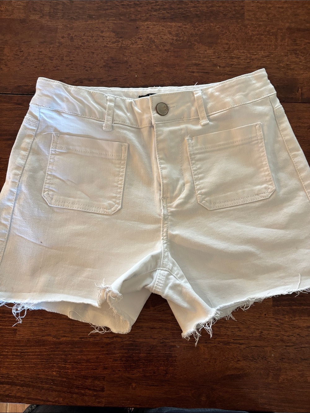 one 5 one White Denim Frayed Hem Jean Shorts